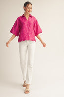 Scallop Detail Floral Jacquard Top
