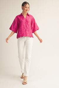 Scallop Detail Floral Jacquard Top