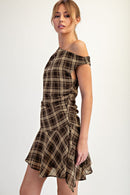 Plaid One Shoulder Mini Dress