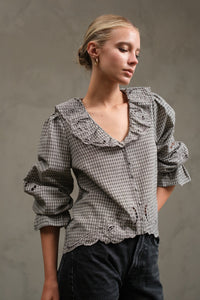 Ruffle Checkered Blouse