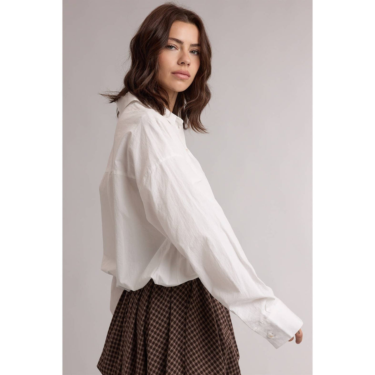 White Cropped Bubble Button-Down