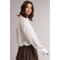 White Cropped Bubble Button-Down