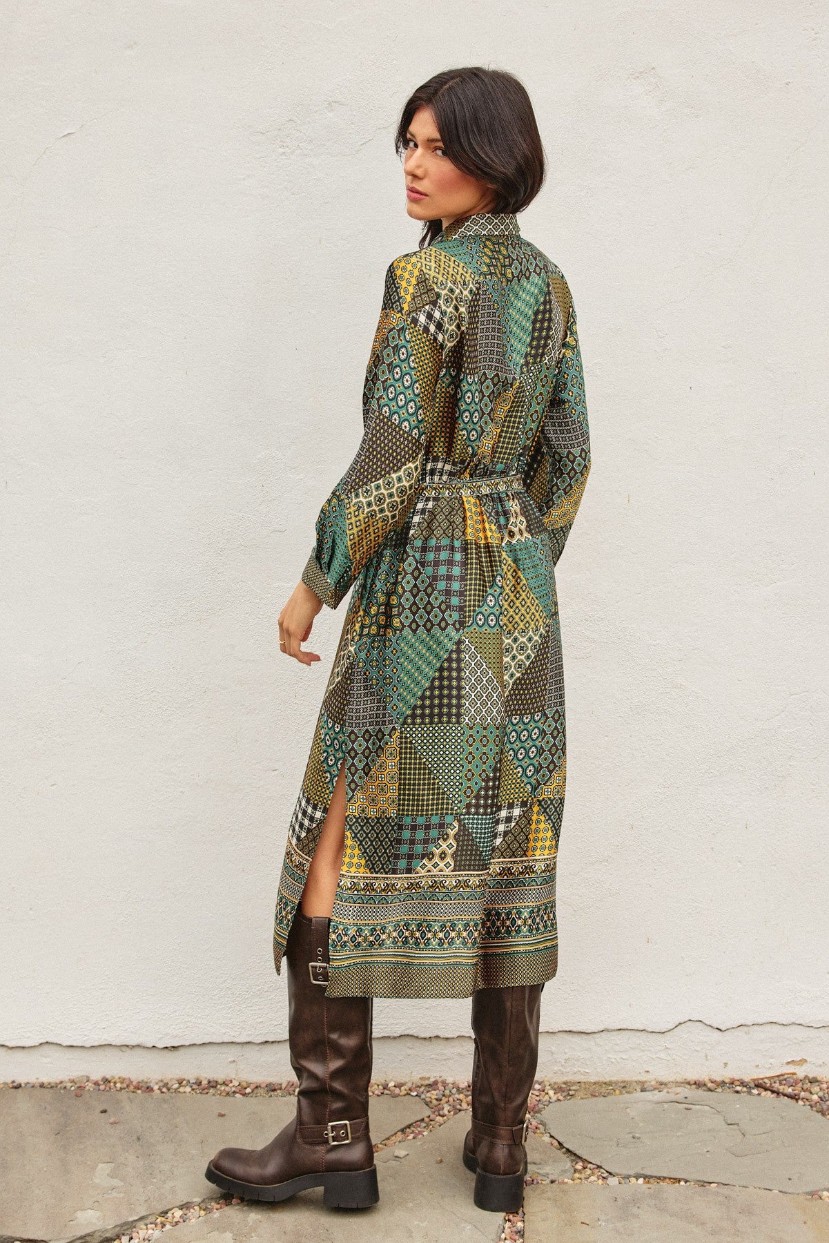 Satin Printed Shirt Dress