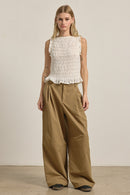 Smocked Lace Trim Sleeveless Top