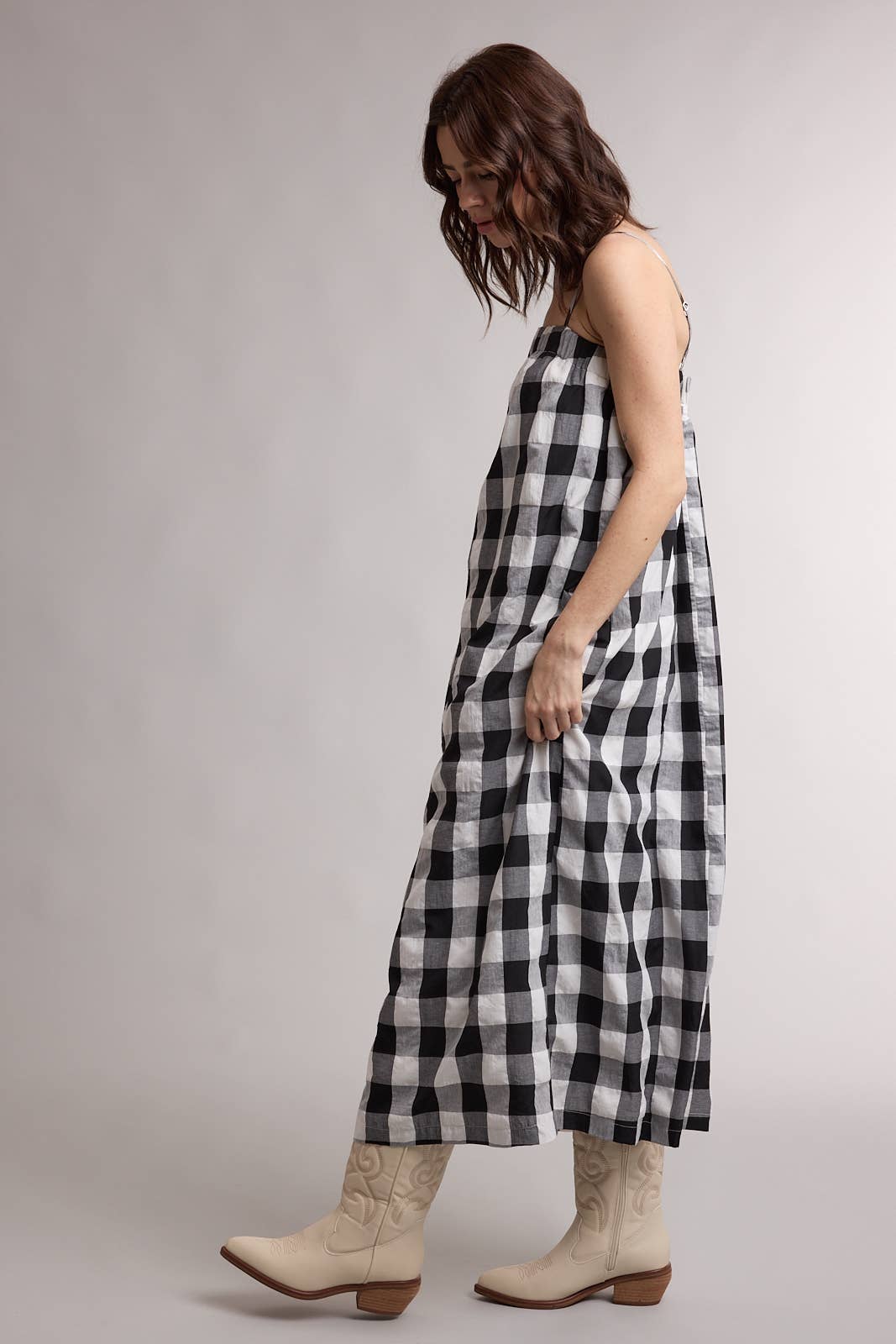 B&W Gingham Midi Dress