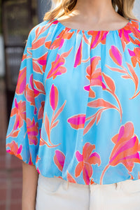 Floral Puff Sleeve Pleated Blouse