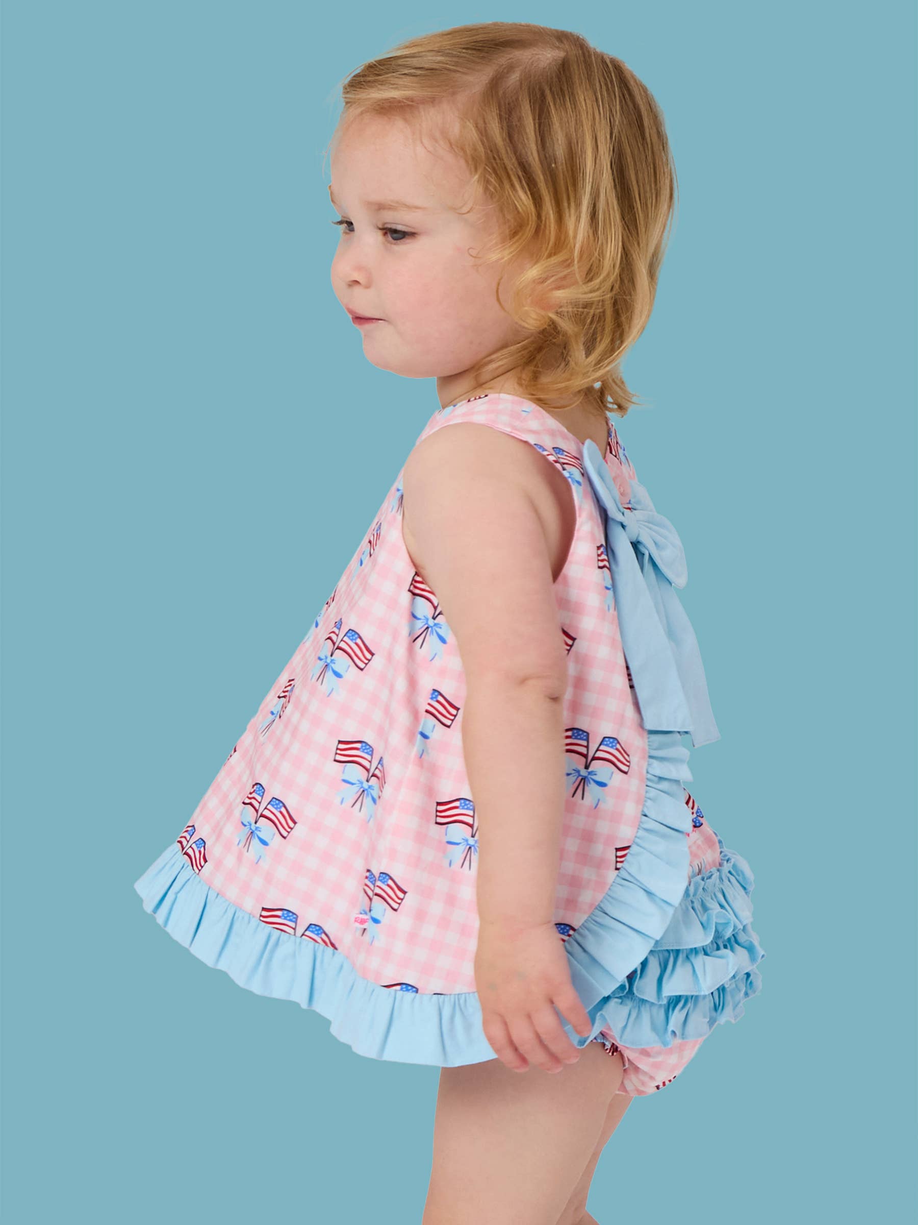 Patriotic Gingham Ruffle Swing Top & Bloomer Set