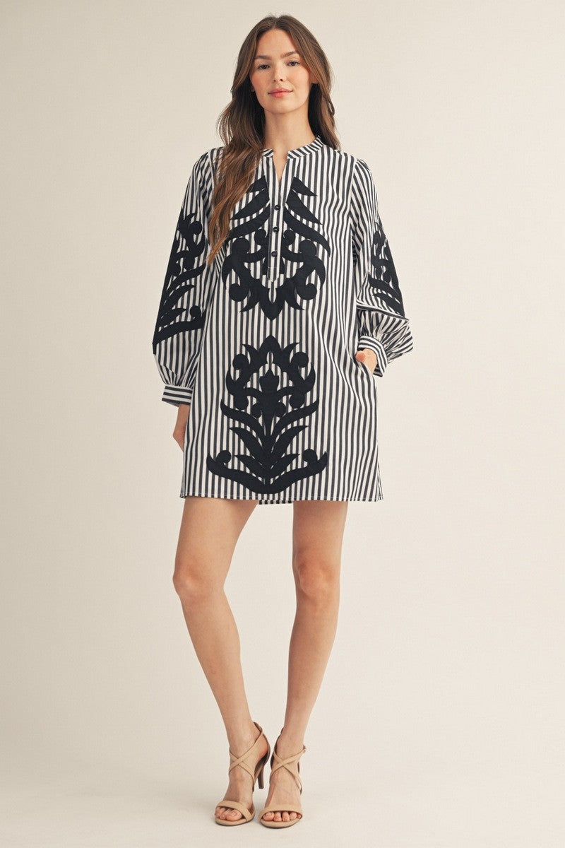 Baroque Applique Detail Stripe Dress