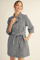 Embroidered Striped Dress