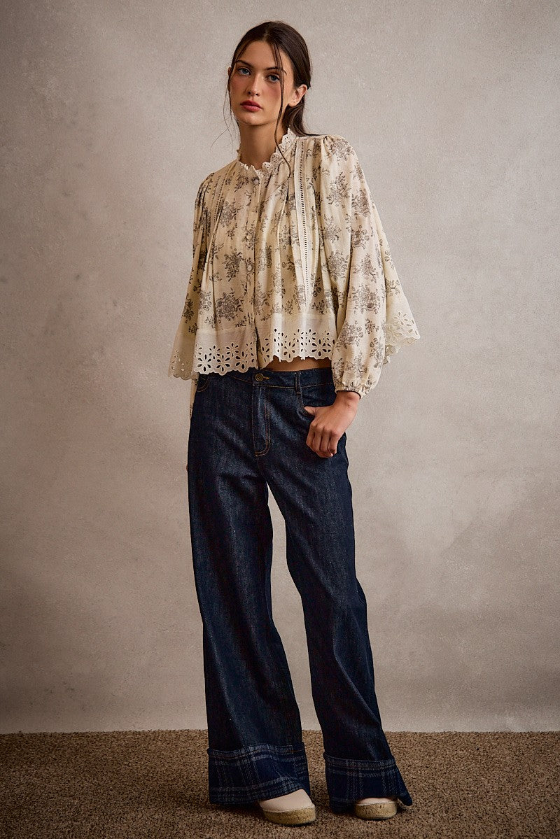 Lace Trim Floral Blouse