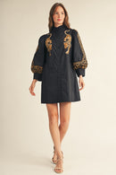 Leopard Embroidered Button Down Dress