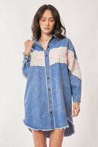 Acid Washed Star Detail Shirt Dress