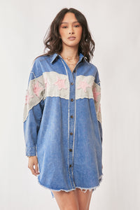 Acid Washed Star Detail Shirt Dress
