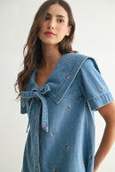 Cherry Embroidered Denim Dress