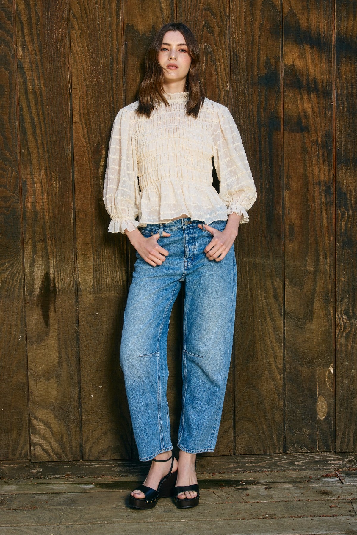 Smocked Long Sleeve Swiss Blouse