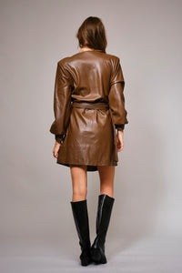 Faux Leather Belted Mini Dress