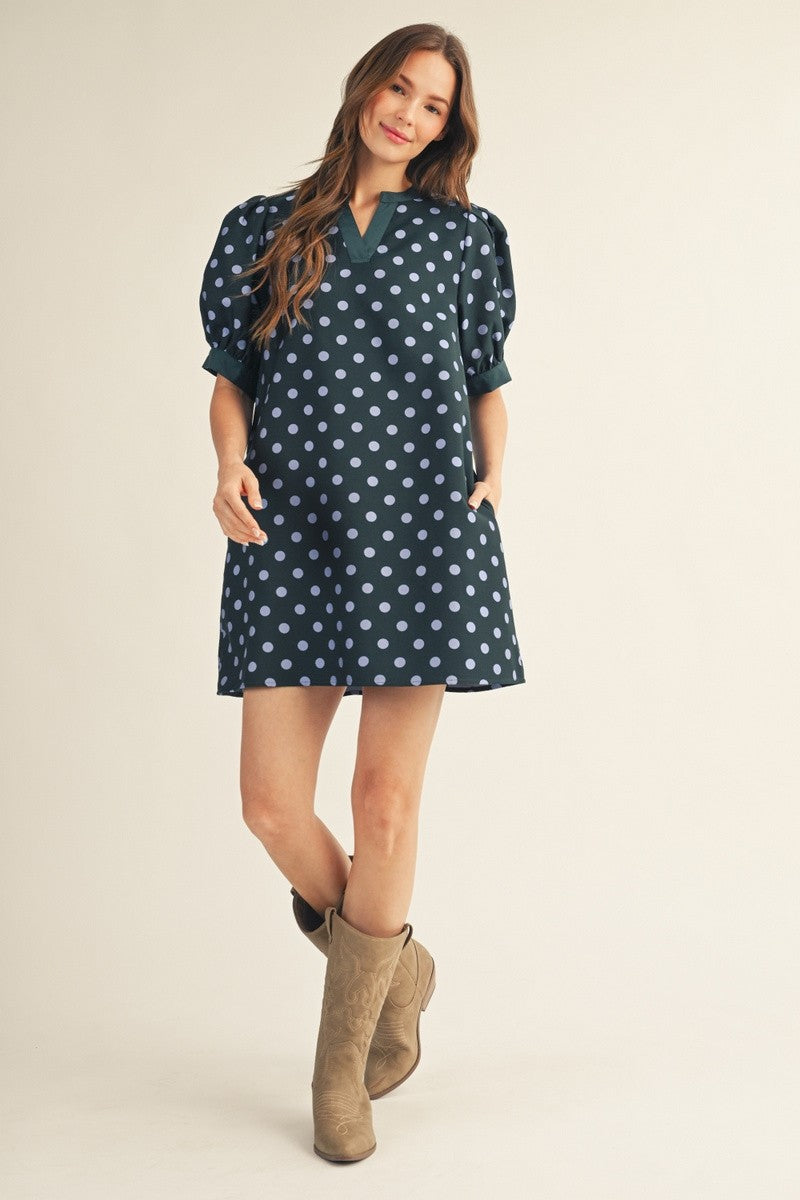 Puff Sleeve Polka Dot Mini Dress