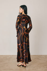 Satin Bell Sleeve Maxi Dress