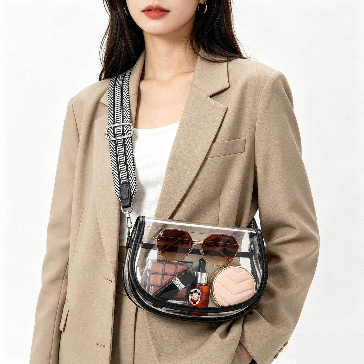 Printed Strap Clear Crossbody