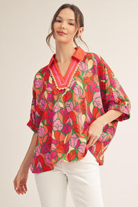 Floral Satin Flowy Blouse