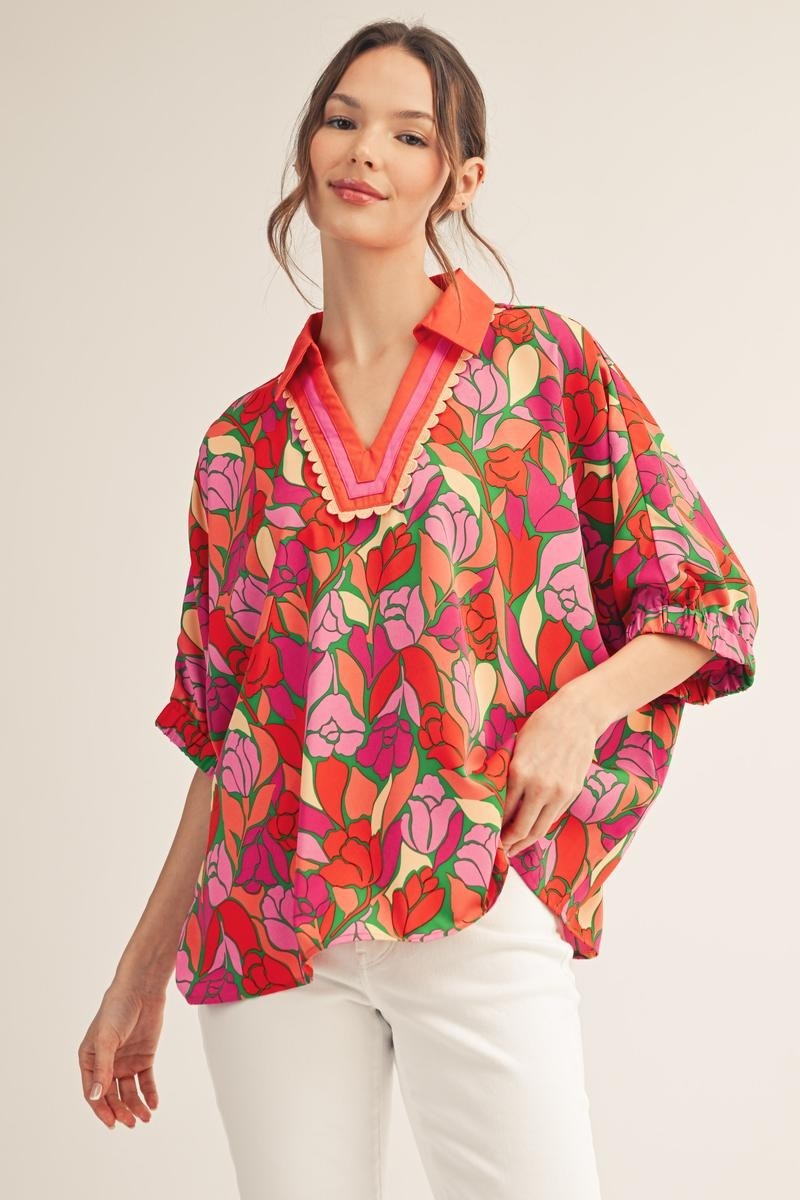 Floral Satin Flowy Blouse