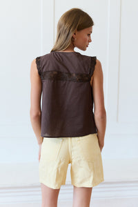 Lace Trim Tie-Front Top