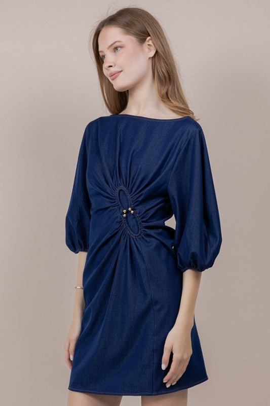 Boat Neck Denim Mini Dress