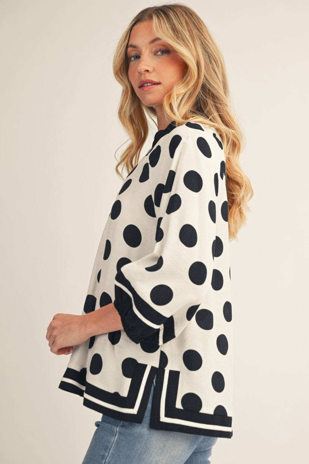 Side Slit Polka Dot Blouse