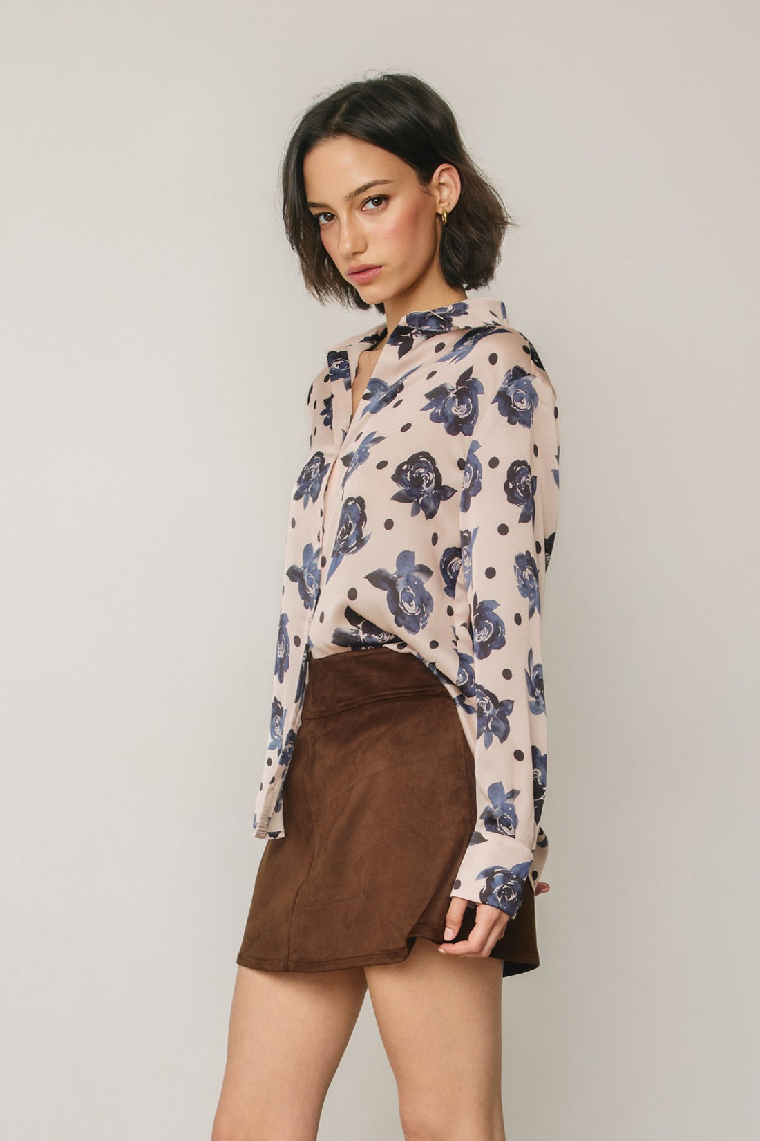 Floral Polka Dot Satin Blouse