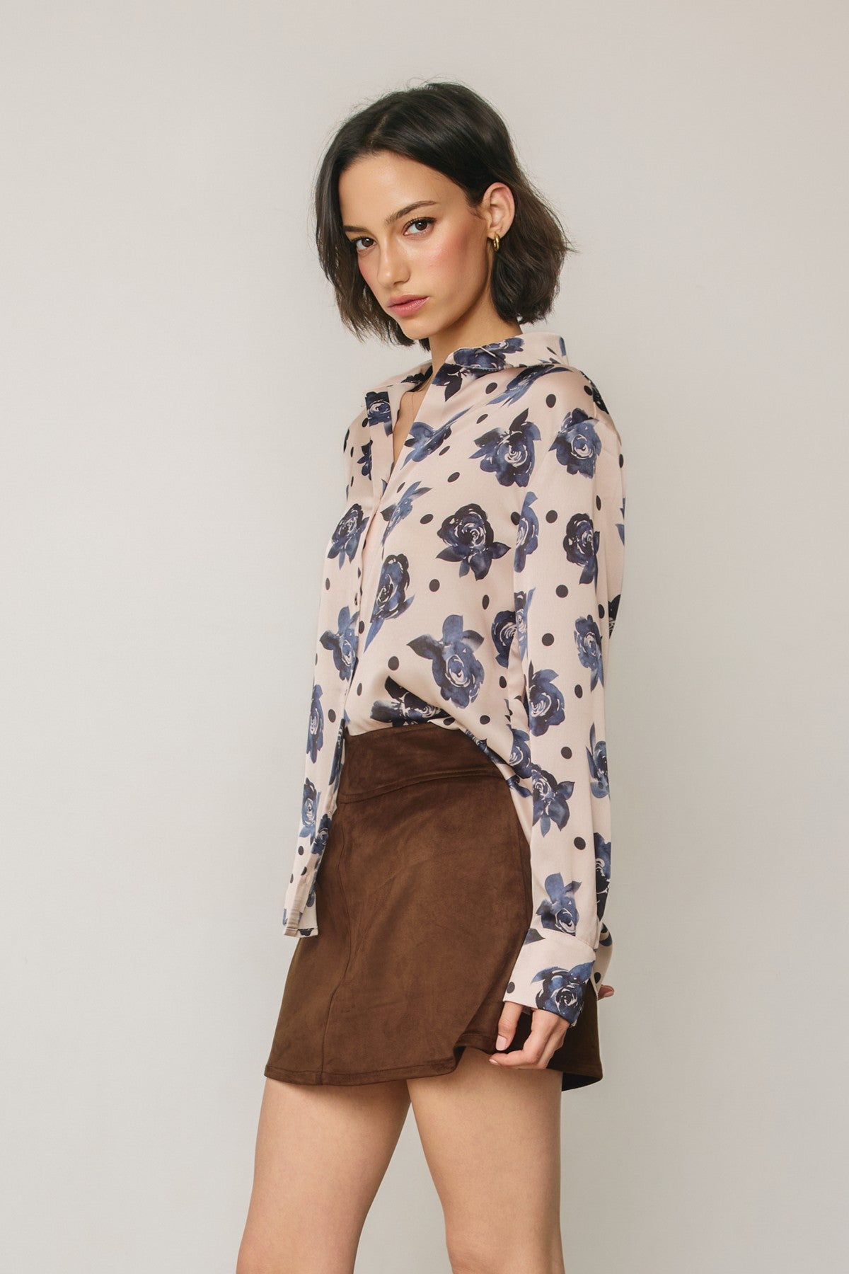 Floral Polka Dot Satin Blouse