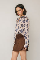 Floral Polka Dot Satin Blouse