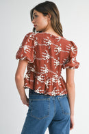 Embroidered Peplum Blouse