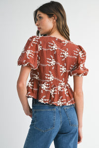 Embroidered Peplum Blouse
