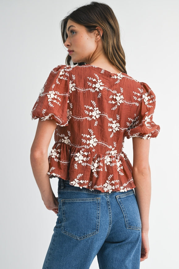 Embroidered Peplum Blouse