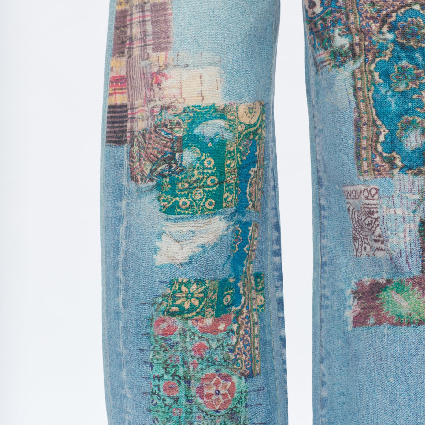 Patch Print High Rise Barrel Denim