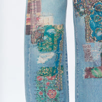Patch Print High Rise Barrel Denim