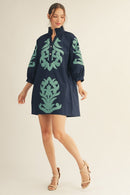 Baroque Floral Applique Shift Dress