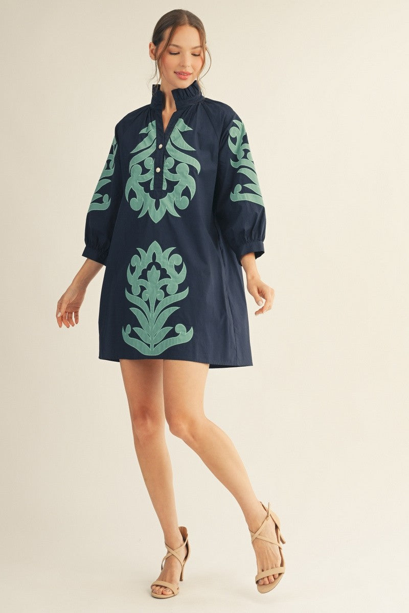Baroque Floral Applique Shift Dress