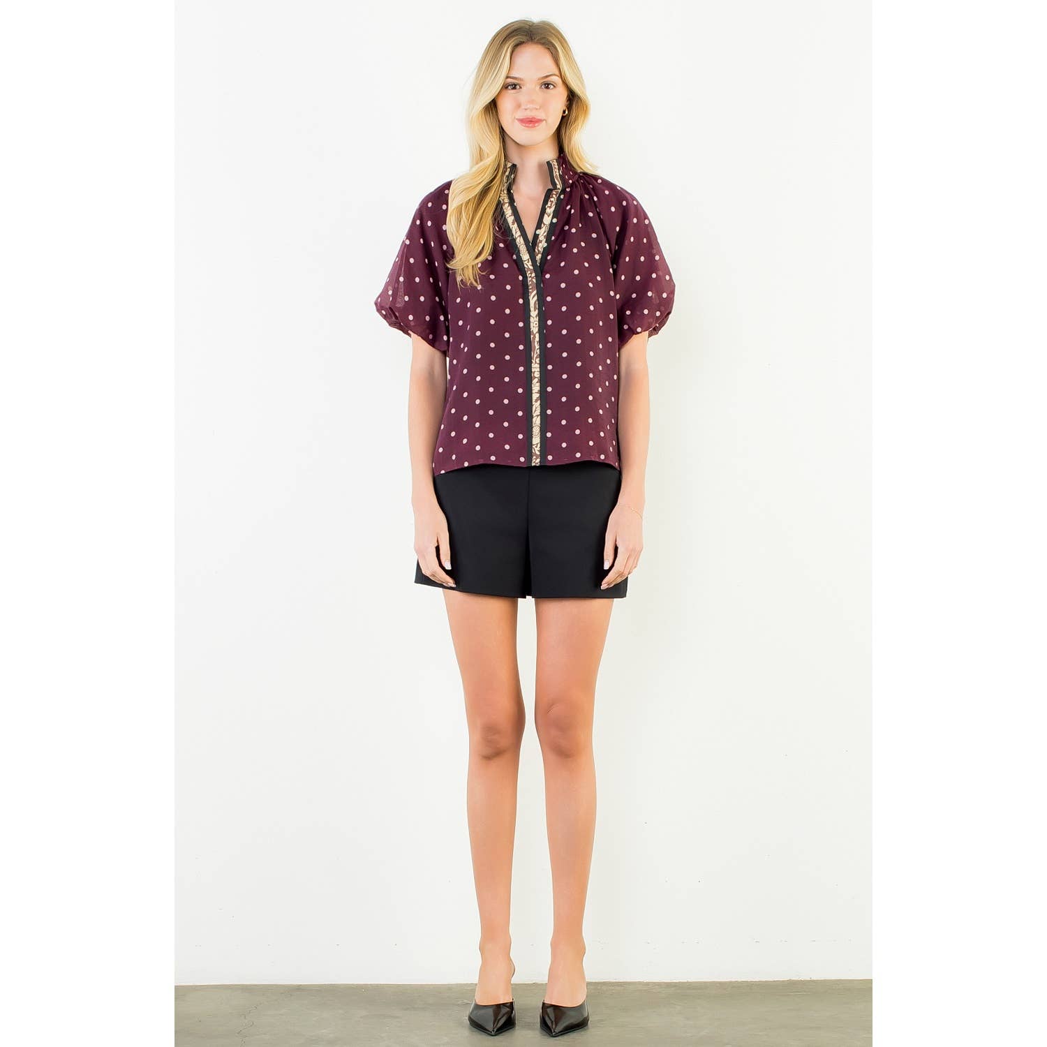 Polka Dot Puff Sleeve Top