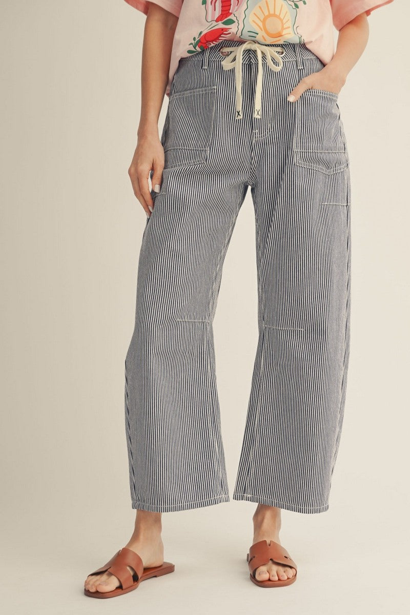 Navy Striped Barrel Jeans