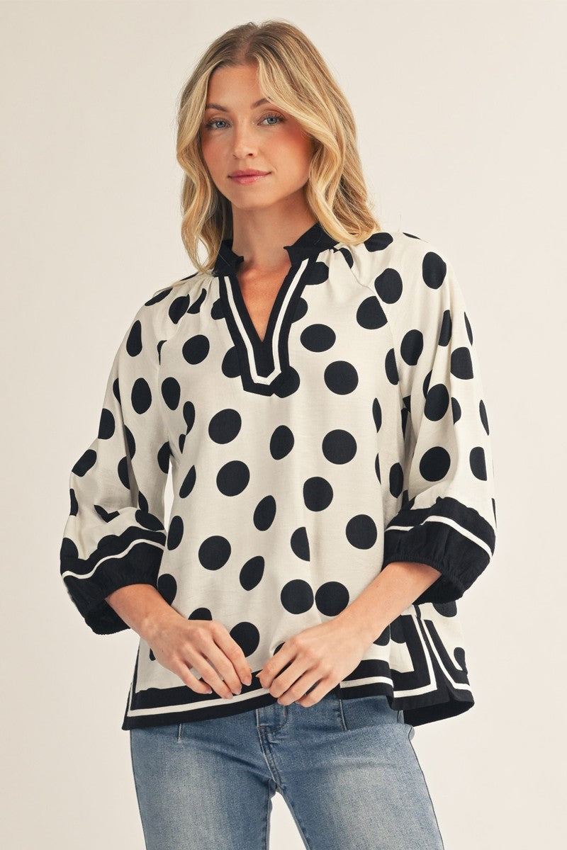 Side Slit Polka Dot Blouse