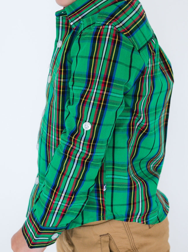 Green Plaid Button-Up