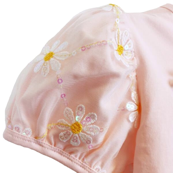 Sequin Floral Mesh Sleeve Top