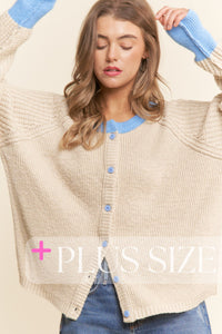 Ribbed Contrast Collar Cardigan