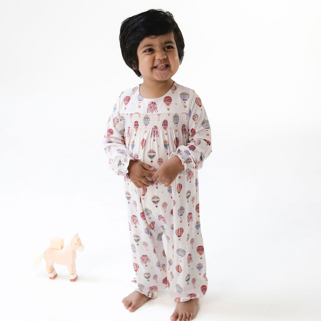 Hot Air Balloon Smocked Long Sleeve Romper