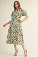Floral Contrast Tie Midi Dress