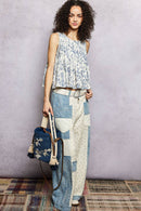 Butterfly Embroidered Textured Crossbody Bag