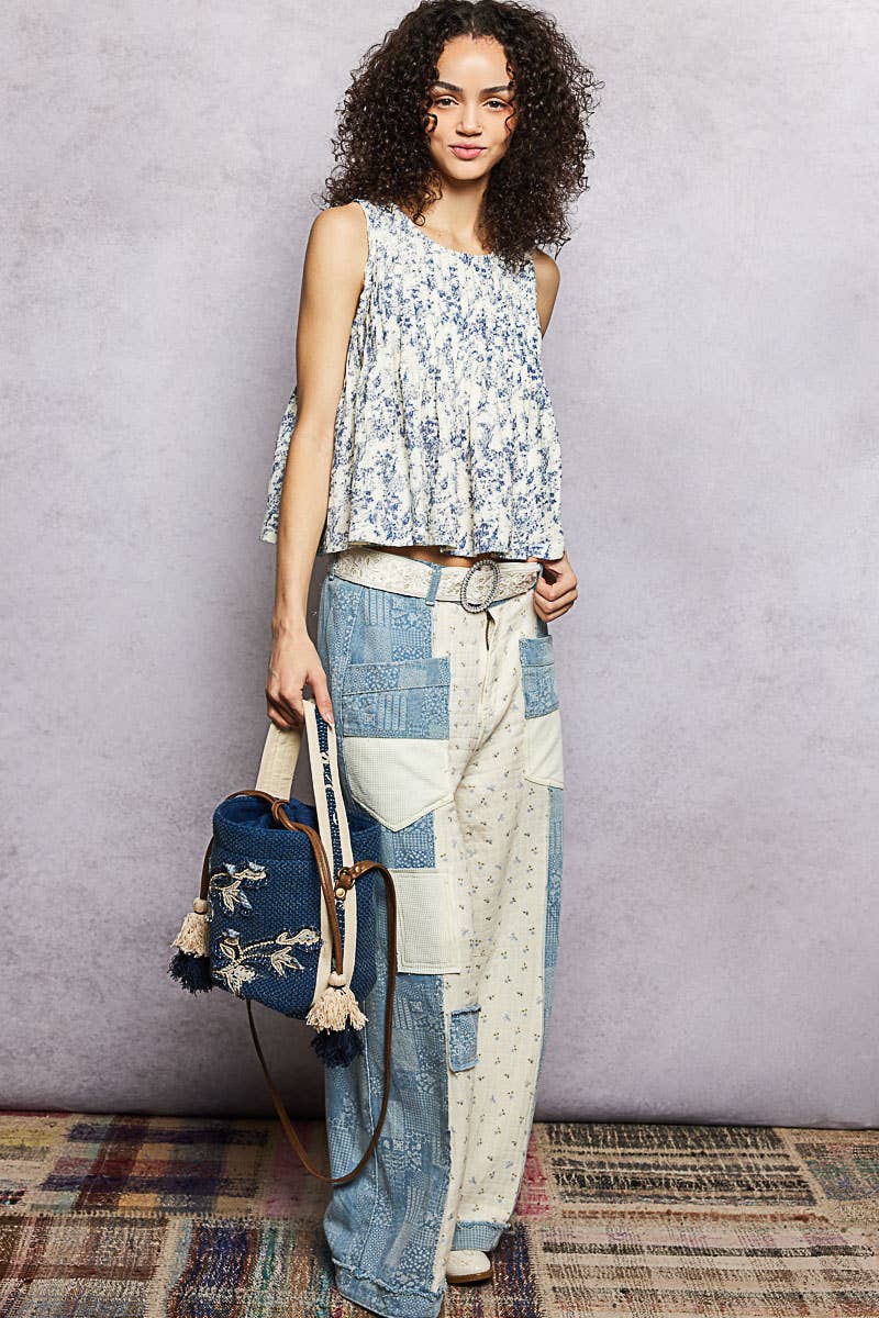 Butterfly Embroidered Textured Crossbody Bag