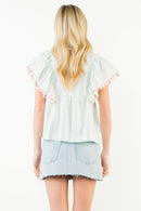 Flutter Sleeve Embroidered Top