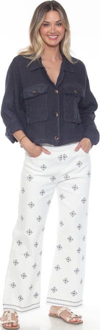 Embroidered Pull-On Pants